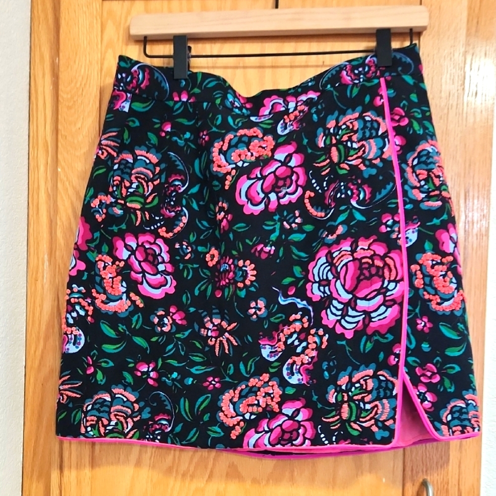 Nanette Lepore Black and Pink Floral Pencil Skirt
